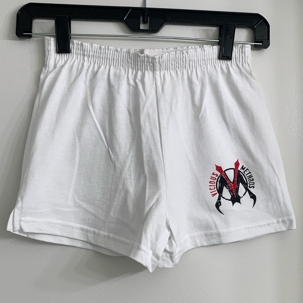 New. Vicious Methods. White Athletic Shorts with Red & Black Logo